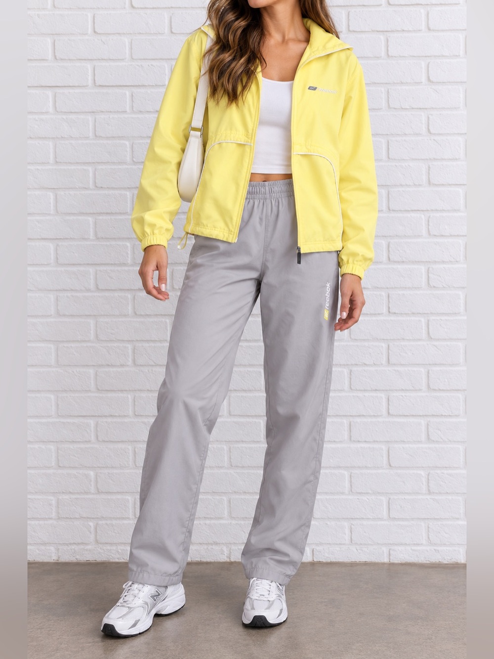 Vintage 90s Reebok Track Suit Small Yellow Jacket Gray Pants Windbreaker Set